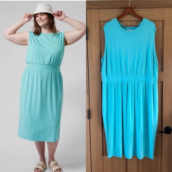 Athleta Dresses & Skirts - Athleta Teal Blue Santorini Cinch Sleeveless Midi Dress Robe Women's Size 2X